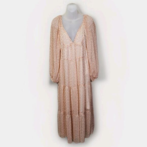 ASOS Curve Maxi Dress Lurex Chiffon Ditsy Floral Cottage Boho Fairy Gold Size 4 - Picture 3 of 16